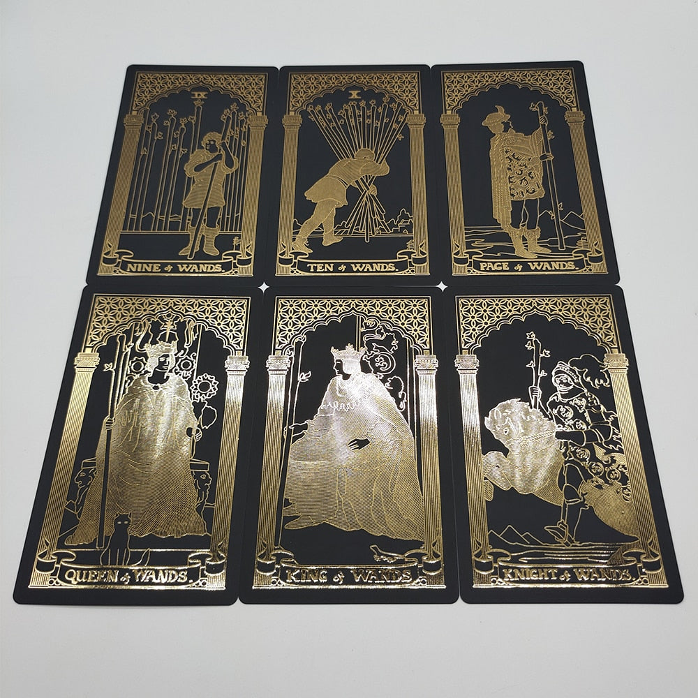 Gold Foil Tarot Deck | Premium Plastic Cards In Economic Tuck Box With English Guidebook For Beginner Divination Readers | Apollo Tarot Shop