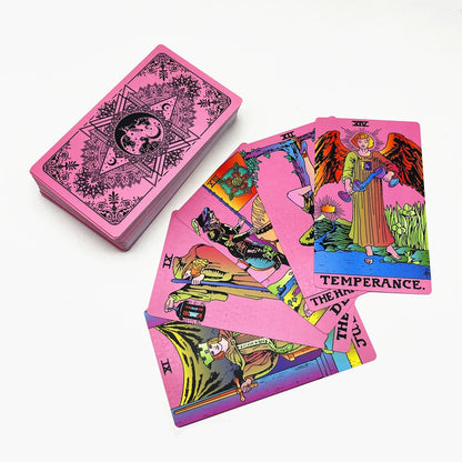 Tarot Deck | RWS-Inspired Plastic Cards Colored In Pink, Blue, Or Black + Cloth Storage Bag + English Guidebook| Premium Divination Witch Gift Set | Apollo Tarot Shop