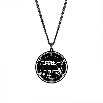 Black Pendant Necklace With Seals Of The 72 Spirits In The Lesser Key of Solomon | King Asmoday Demon Origins Goetia Goth Jewelry | Apollo Tarot Jewelry Shop