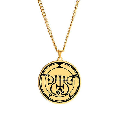 Gold Necklace Of Demon Sigil From The Lesser Key Of Solomon | Goetia Magick Pendants (Sigils 13-24) | Apollo Tarot Jewelry Shop