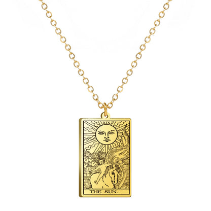 Dainty Tarot Card Necklace | Laser Engraved Major Arcana Stainless Steel Pendants For Esoteric Women | Apollo Tarot