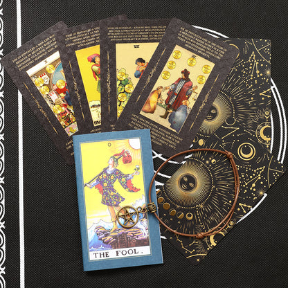 Products Beginner Tarot Deck With Meaning Keywords In Gold Foil Premium Tear-Resistant Cards | Divination Tarot Card Set With English Guidebook For Newbies | Apollo Tarot Shop