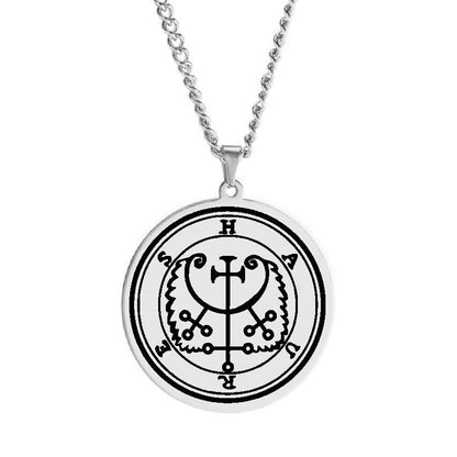 Silver Pendant Necklace With Seals Of The 72 Spirits In The Lesser Key of Solomon (Sigils 61-72) | Apollo Tarot Jewelry Shop