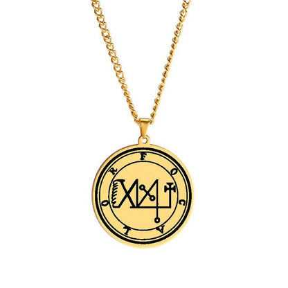 Gold Pendant Necklace With Seals Of The 72 Spirits In The Lesser Key of Solomon (Sigils 37-48) | Apollo Tarot Jewelry Shop