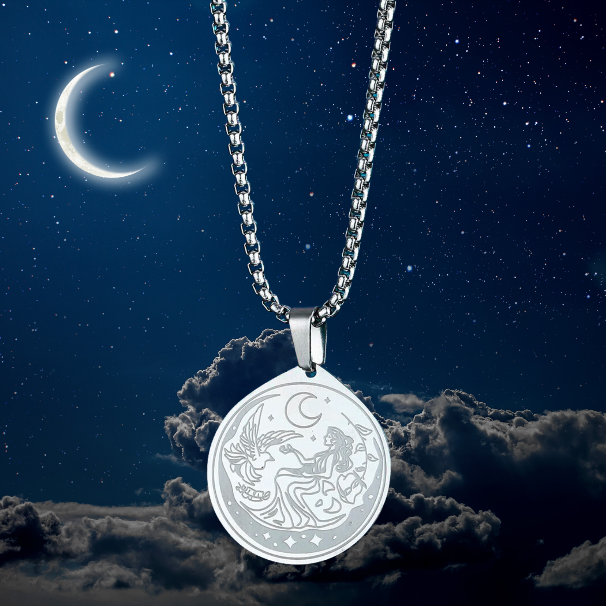 Selene Goddess Necklace | Greek Mythology Deity Of The Moon Statement Jewelry | Stainless Steel Pagan Worship Pendant | Apollo Tarot Jewelry Shop