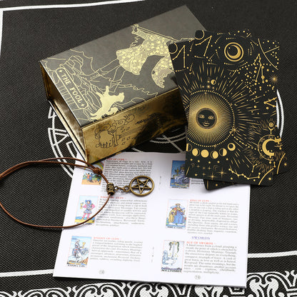 Products Beginner Tarot Deck With Meaning Keywords In Gold Foil Premium Tear-Resistant Cards | Divination Tarot Card Set With English Guidebook For Newbies | Apollo Tarot Shop