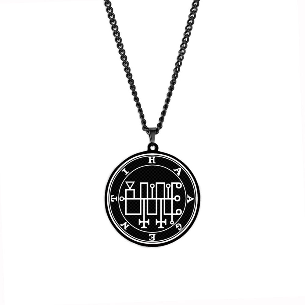 Black Pendant Necklace With Seals Of The 72 Spirits In The Lesser Key of Solomon | King Asmoday Demon Origins Goetia Goth Jewelry | Apollo Tarot Jewelry Shop