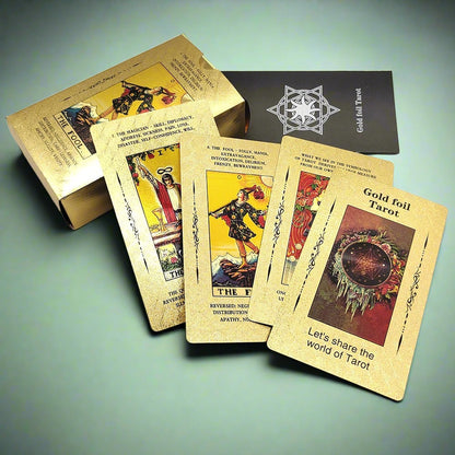 Beginner Tarot Deck With Meaning Keywords | Gold Foil Tarot Cards In Economic Tuck Box + English Guidebook For Newbie Readers | Apollo Tarot Shop