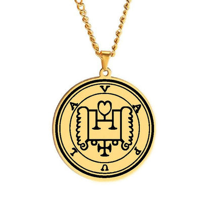 Gold Pendant Necklace With Seals Of The 72 Spirits In The Lesser Key of Solomon (Sigils 49-60) | Apollo Tarot Jewelry Shop