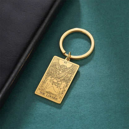 Tarot Card Keychains | Major Arcana Tarot Cards RWS Charm | Gold Color Stainless Steel Spiritual Amulet Keyring | Apollo Tarot Shop