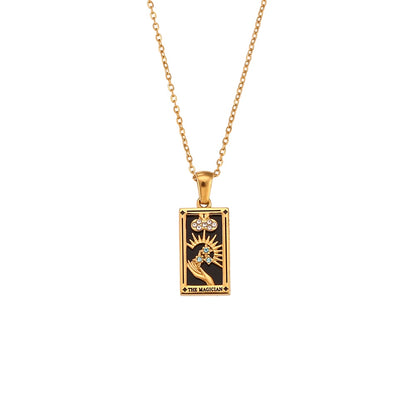 Tarot Card Necklace | Dainty Gold-Plated Witchy Jewelry | Enamel & Cubic Zirconia Oracle Cards Pendants | Apollo Tarot Shop