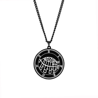 Black Pendant Necklace With Seals Of The 72 Spirits In The Lesser Key of Solomon | King Asmoday Demon Origins Goetia Goth Jewelry | Apollo Tarot Jewelry Shop