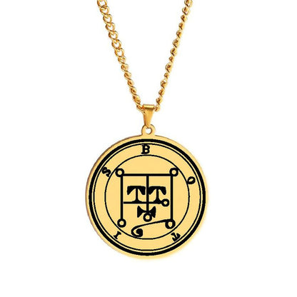 Gold Necklace Of Demon Sigil From The Lesser Key Of Solomon | Goetia Magick Pendants (Sigils 13-24) | Apollo Tarot Jewelry Shop