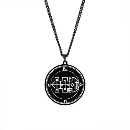 Black Pendant Necklace With Seals Of The 72 Spirits In The Lesser Key of Solomon | King Asmoday Demon Origins Goetia Goth Jewelry | Apollo Tarot Jewelry Shop