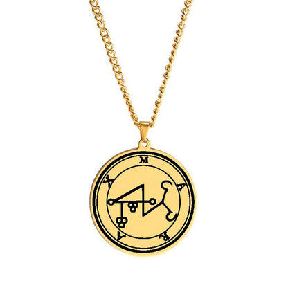 Gold Necklace Of Demon Sigil From The Lesser Key Of Solomon | Goetia Magick Pendants (Sigils 13-24) | Apollo Tarot Jewelry Shop