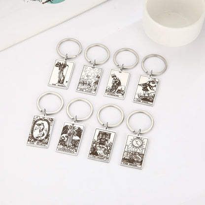 Tarot Card Keychains | Major Arcana Tarot Cards RWS Charm | Gold Color Stainless Steel Spiritual Amulet Keyring | Apollo Tarot Shop