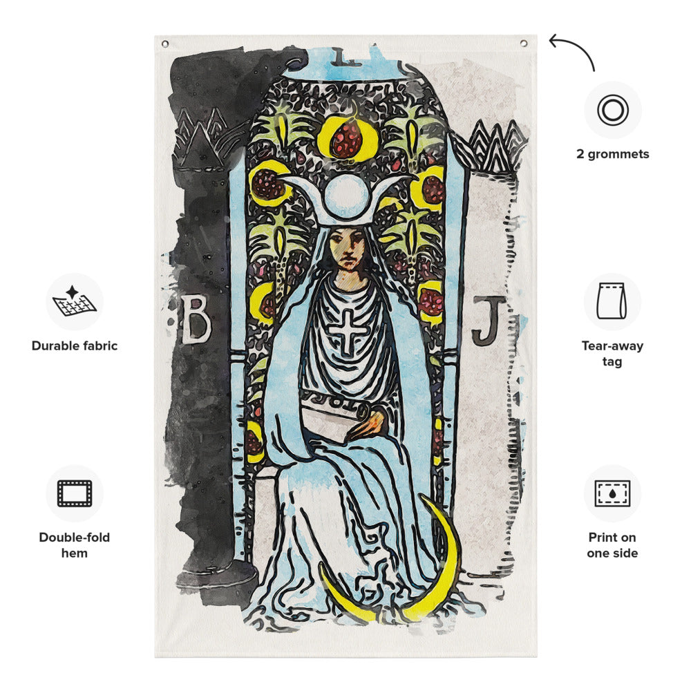 Tarot Wall Tapestry | The High Priestess Tarot Card Flag | Apollo Tarot