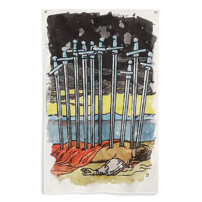 Tarot Wall Tapestry | Ten Of Swords Tarot Card Flag | Apollo Tarot