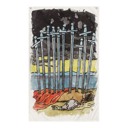 Tarot Wall Tapestry | Ten Of Swords Tarot Card Flag | Apollo Tarot