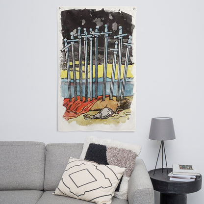 Tarot Wall Tapestry | Ten Of Swords Tarot Card Flag | Apollo Tarot