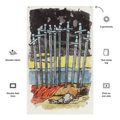 Tarot Wall Tapestry | Ten Of Swords Tarot Card Flag | Apollo Tarot