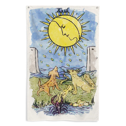 Tarot Wall Tapestry | The Moon Tarot Card Flag | Apollo Tarot