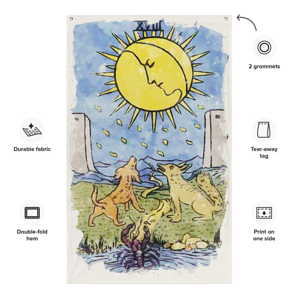 Tarot Wall Tapestry | The Moon Tarot Card Flag | Apollo Tarot