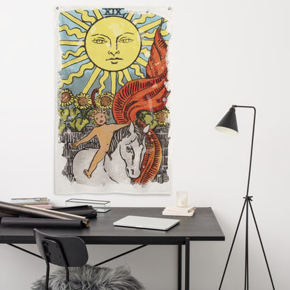 Tarot Tapestry | The Sun Tarot Card Wall Flag | Apollo Tarot