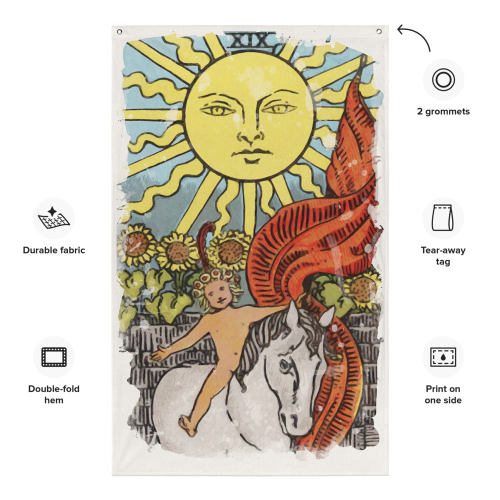 Tarot Tapestry | The Sun Tarot Card Wall Flag | Apollo Tarot