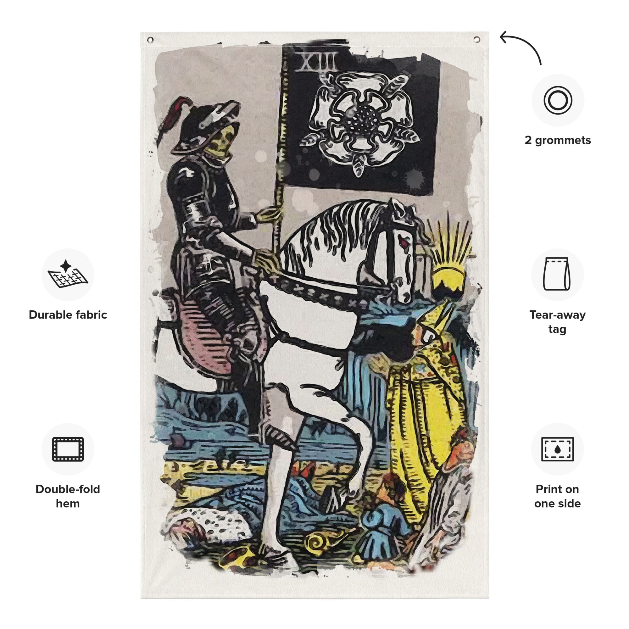 Tarot Wall Tapestry | Death Tarot Card | Major Arcana Watercolor Flag | Apollo Tarot