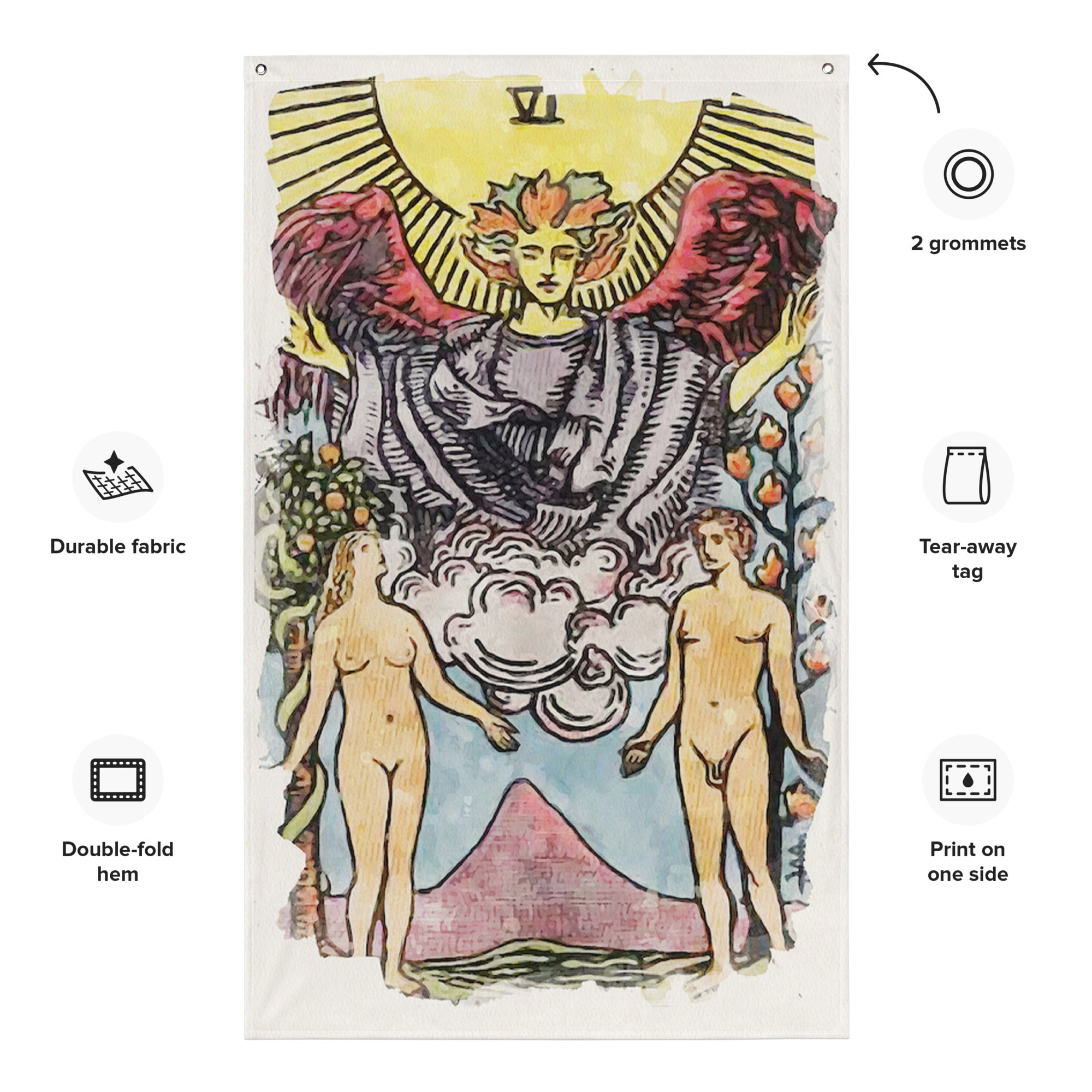 Decorative Tapestry Of The Lovers Tarot Card | Esoteric Home Decor Mystical Flag | Apollo Tarot