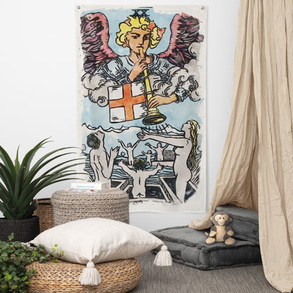 Decorative Wall Tapestry Of The Judgement Tarot Card | Esoteric Watercolor Art Flag | Apollo Tarot