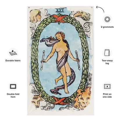 Decorative Wall Flag Of The World Tarot Card | Witchy Tapestry For Esoteric Home Decor | Apollo Tarot