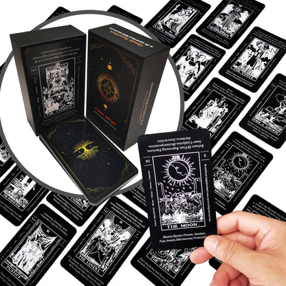 B&W Beginner Tarot Cards Deck With Card Meaning Keywords | Baby Witch Black & White Premium Divination Set | Witchy Party Gift For Friend | Apollo Tarot Shop
