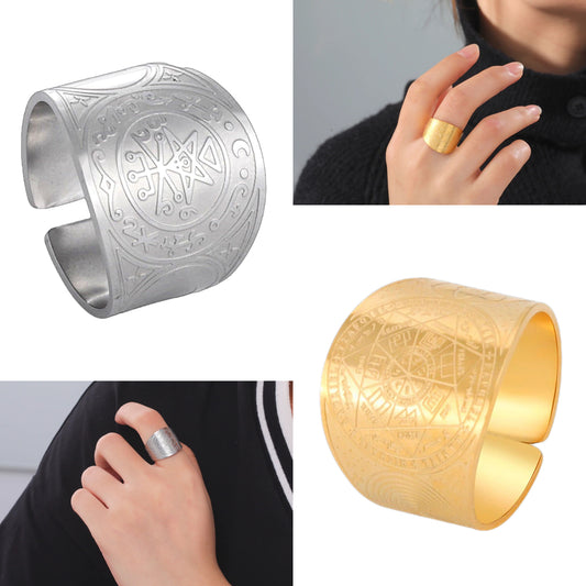 Seal of The 7 Archangels Protection Ring | Metatron Cube Ring Amulet | Lilith Sigil Vintage Ring Jewelry | Silver Or Gold Plated Stainless Steel | Apollo Tarot Shop