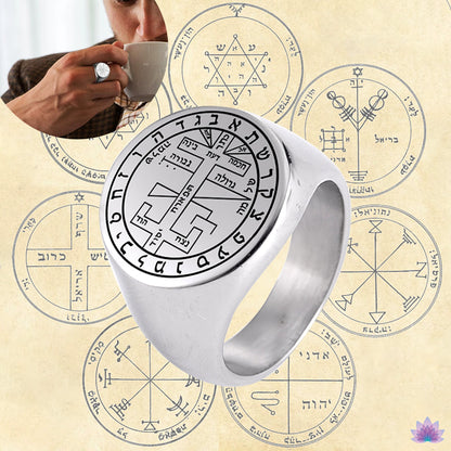 Key Of Solomon's Pentacle Amulet Ring | Sigil Magick Talisman Jewelry | Sizes 9 & 10 Silver Color Rings | Apollo Tarot Shop