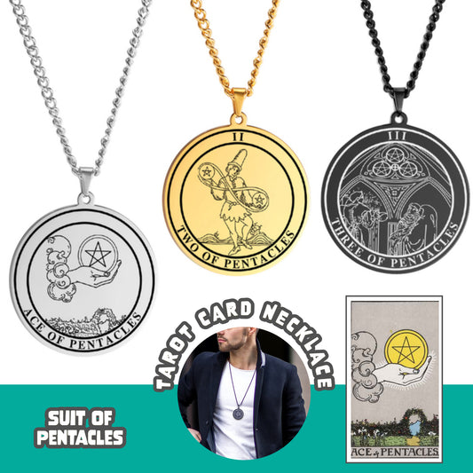 Tarot Card Necklace | Suit of Pentacles Pendants | Spiritual Jewelry For Witchy Men and Women | Apollo Tarot Shop