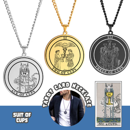 Round Tarot Card Necklace | Suit of Cups Pendants | Minor Arcana Tarot Cards Stainless Steel Jewelry | Apollo Tarot Shop