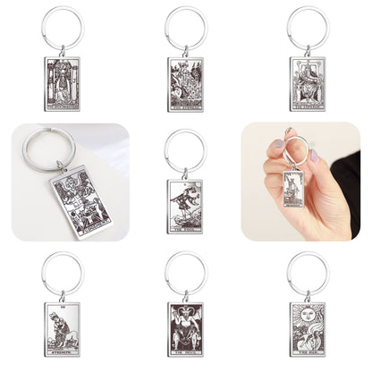 Tarot Card Keychains | All 78 Major & Minor Arcana Tarot Cards RWS Charm | Silver Color Stainless Steel Spiritual Amulet Keyring