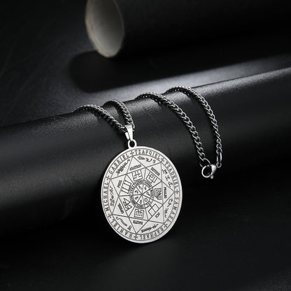 Archangel Sigil Necklaces | Angel Magick Talisman Enochian Amulet | Stainless Steel Long Chain Round Pendants