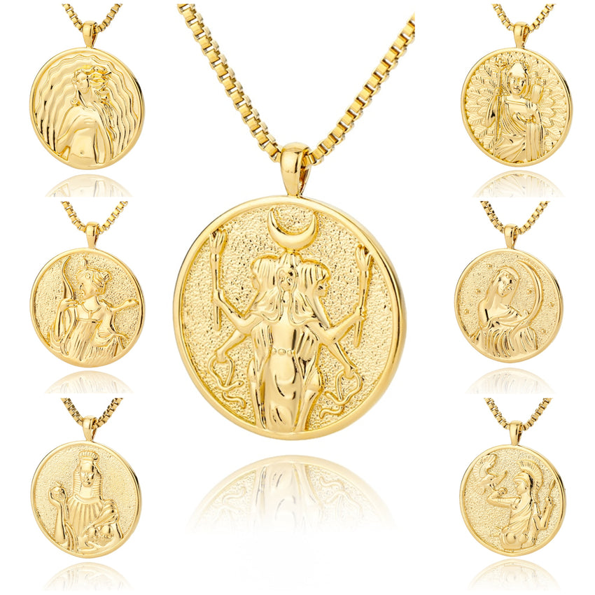 Greek Mythology Necklaces | Antique Coin Pendants Of Artemis, Aphrodite, Athena, Hecate, Hera, Persephone & Selene | Apollo Tarot Shop