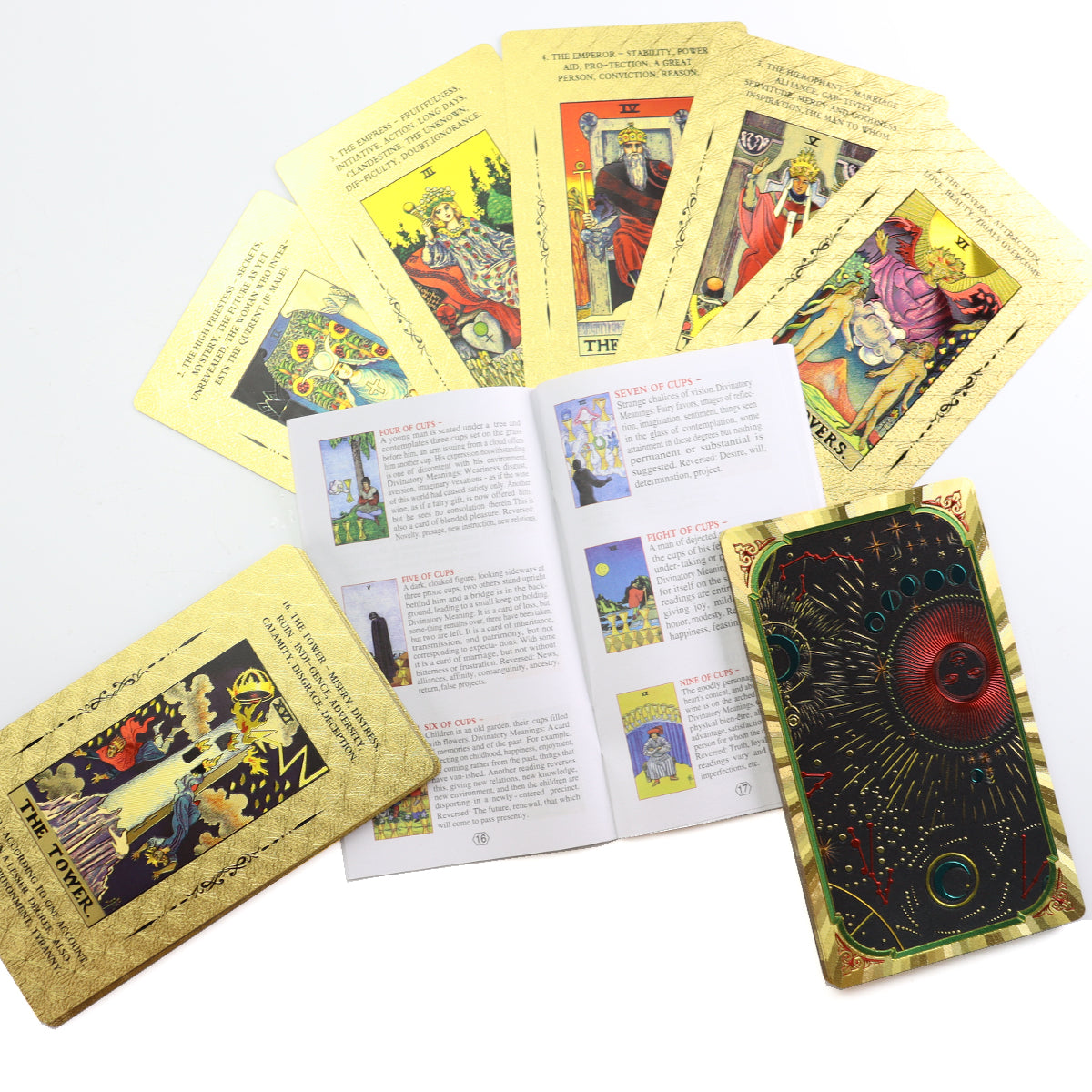 Beginner Tarot Deck With Meaning Keywords In Gold Foil Premium Tear-Resistant Cards | Divination Tarot Card Set With English Guidebook For Newbies | Apollo Tarot Shop