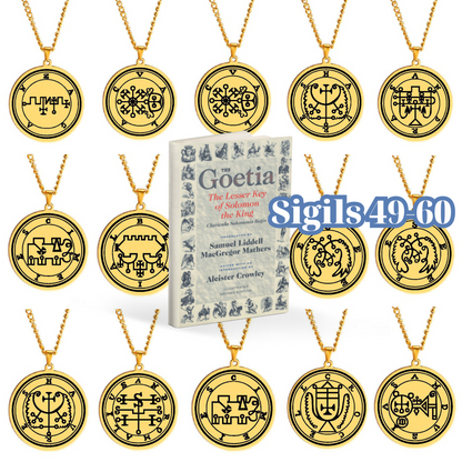 Gold Pendant Necklace With Seals Of The 72 Spirits In The Lesser Key of Solomon (Sigils 49-60) | Apollo Tarot Jewelry Shop