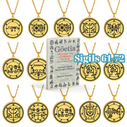 Gold Pendant Necklace With Seals Of The 72 Spirits In The Lesser Key of Solomon (Sigils 61-72) | Apollo Tarot Jewelry Shop