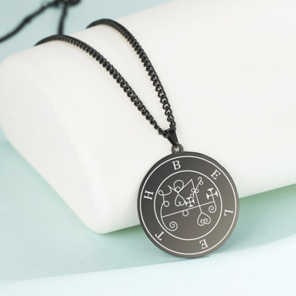 Black Necklace With Seals Of The 72 Spirits In The Lesser Key of Solomon | King Asmoday Demon Origins Goetia Stainless Steel Pendant | Apollo Tarot Jewelry Shop