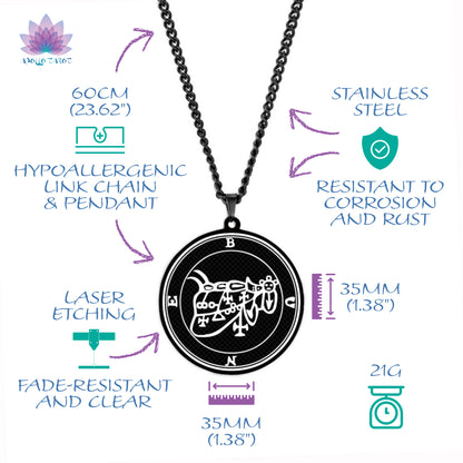 Black Necklace Of Demon Sigil From The Lesser Key Of Solomon | Goetia Magick Goth Pendant | Lemegeton Witchcraft Jewelry For Witchy Men | Apollo Tarot Jewelry Shop