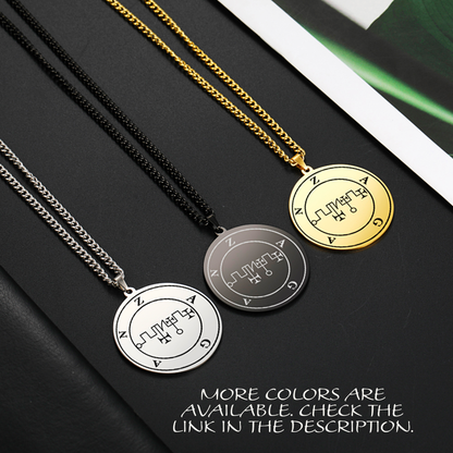 Gold Pendant Necklace With Seals Of The 72 Spirits In The Lesser Key of Solomon (Sigils 37-48) | Apollo Tarot Jewelry Shop