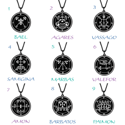 Black Pendant Necklace With Seals Of The 72 Spirits In The Lesser Key of Solomon | King Asmoday Demon Origins Goetia Goth Jewelry | Apollo Tarot Jewelry Shop