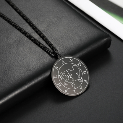 Lesser Key Of Solomon Goetia Sigil Talisman Necklace | Lemegeton 72 Demon Sigils Black Stainless Steel Pendant | Witchcraft Amulet For Spiritual Men & Women | Apollo Tarot Jewelry Shop