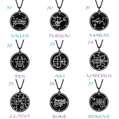 Black Pendant Necklace With Seals Of The 72 Spirits In The Lesser Key of Solomon | King Asmoday Demon Origins Goetia Goth Jewelry | Apollo Tarot Jewelry Shop